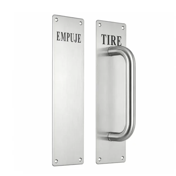 Tirador de Acero INOXIDABLE con placa de empuje para cierrapuerta hidráulico